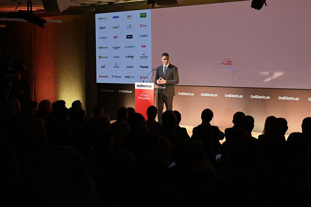 26/03/2026. Pedro Sánchez Foro Económico de elDiario.es. El presidente del Gobierno, Pedro Sánchez, interviene en la VI edición del Foro Eco...