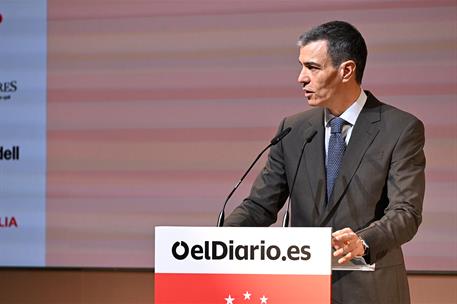 El presidente del Gobierno, Pedro Sánchez, durante su intervención.