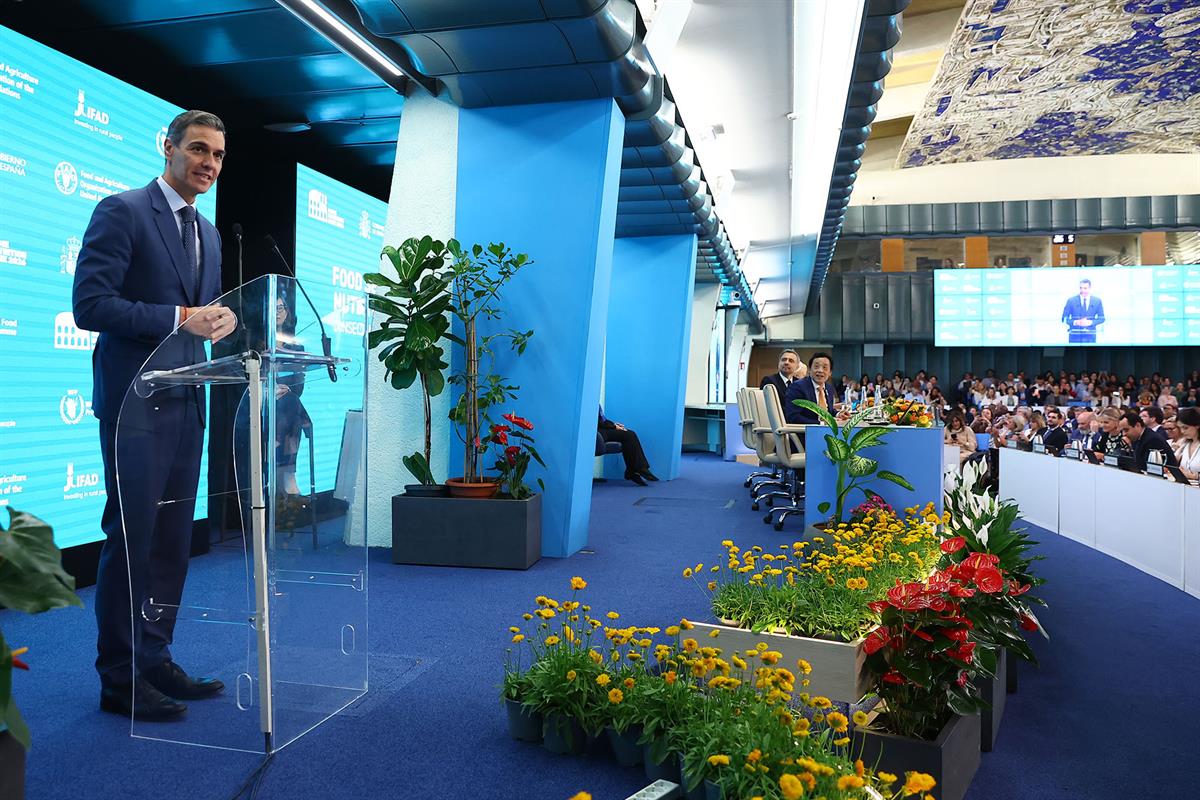 26/05/2026. Pedro Sánchez participa en las jornadas de la FAO en Roma. El presidente del Gobierno, Pedro Sánchez, durante su intervención en...