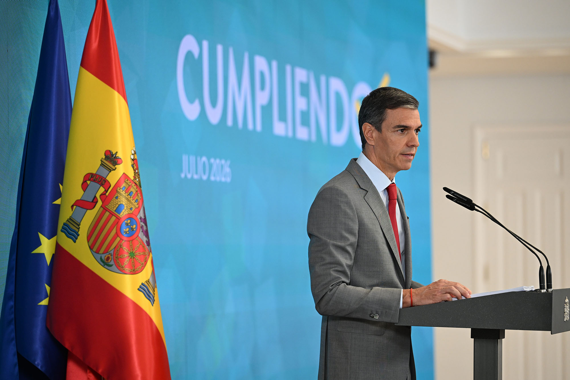 28/07/2026. Pedro Sánchez hace balance del curso político y explica los acuerdos del Consejo de Ministros. El presidente del Gobierno, Pedro...