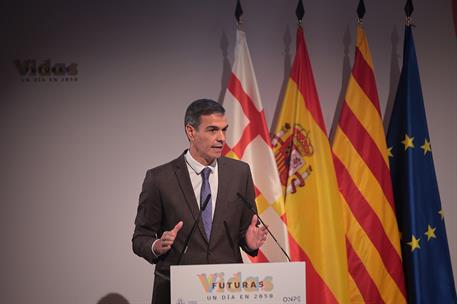 28/09/2026. Presentación del informe "Vidas Futuras: un día en 2050". El presidente del Gobierno, Pedro Sánchez, interviene en la clausura d...