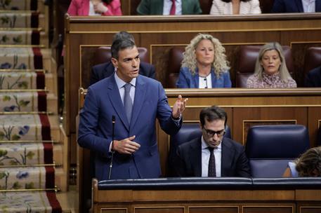 29/04/2026. Pedro Sánchez attends the Government control session. The President of the Government of Spain, Pedro Sánchez, answers questions...