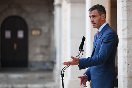 29/07/2026. Pedro Sánchez despacha con el rey. El presidente del Gobierno, Pedro Sánchez, comparece ante los medios tras el despacho con el ...
