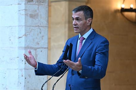 29/07/2026. Pedro Sánchez despacha con el rey. El presidente del Gobierno, Pedro Sánchez, durante su comparecencia tras el despacho con el r...