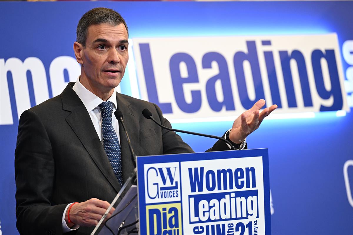 30/01/2026. Pedro Sánchez clausura el acto 'Mujeres liderando la ONU del siglo XXI'. El presidente del Gobierno, Pedro Sánchez, durante su i...