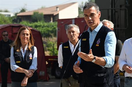 30/07/2026. Pedro Sánchez visita las zonas afectadas por el incendio en Ávila. El presidente del Gobierno, Pedro Sánchez, durante la declara...