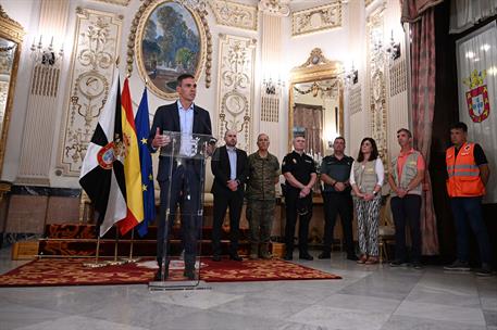 31/07/2026. Viaje del presidente del Gobierno a Ceuta. El presidente del Gobierno, Pedro Sánchez, durante la declaración institucional que h...