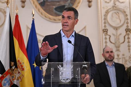 31/07/2026. Viaje del presidente del Gobierno a Ceuta. El presidente del Gobierno, Pedro Sánchez, durante la declaración institucional que h...