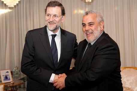 18/01/2012. Saludo entre Mariano Rajoy y Abdelilah Benkirane en Rabat. Apretón de manos entre el presidente del Gobierno español, Mariano Ra...
