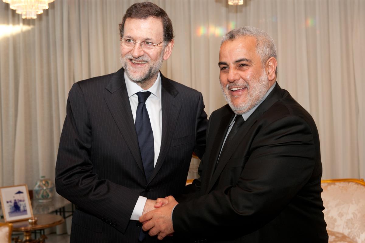 18/01/2012. Saludo entre Mariano Rajoy y Abdelilah Benkirane en Rabat. Apretón de manos entre el presidente del Gobierno español, Mariano Ra...