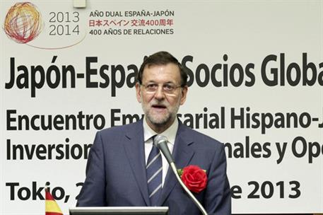 2/10/2013. Viaje del presidente del Gobierno a Japón. El presidente del Gobierno, Mariano Rajoy, durante su intervención en la inauguración ...