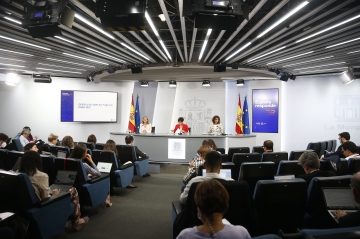 24/05/2022. Isabel Rodríguez, Nadia Calviño y María Jesús Montero asisten a la rueda de prensa posterior al Consejo de Ministros