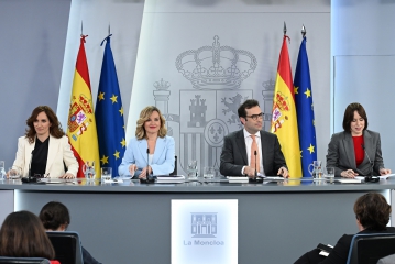 8/04/2025. Mónica García, Pilar Alegría, Carlos Cuerpo y Diana Morant explican los acuerdos adoptados por el Ejecutivo