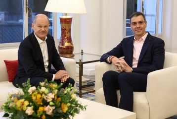 3/04/2025. Pedro Sánchez y Olaf Scholz durante la reunión mantenida en La Moncloa
