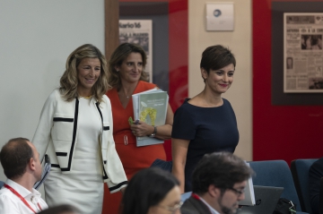 6/09/2022. Isabel Rodríguez, Yolanda Díaz y Teresa Ribera a su llegada a la rueda de prensa posterior al Consejo de Ministros