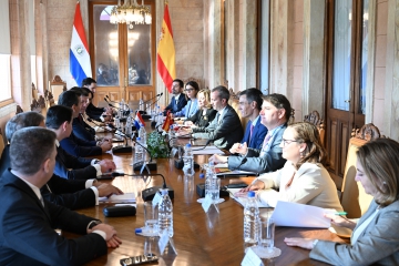 23/07/2025. Pedro Sánchez y el presidente de Paraguay durante la reunión con las delegaciones española y paraguaya