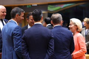 19/06/2026. Pedro Sánchez con algunas de las autoridades europeas en el Consejo Europeo