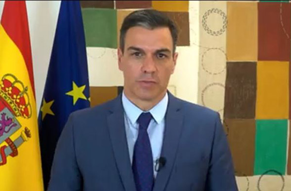 El presidente del Gobierno, Pedro Sánchez, durante su intervención en vídeo