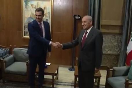 28/12/2022. Pedro S&#225;nchez visita L&#237;bano (reuni&#243;n con el presidente del Parlamento)