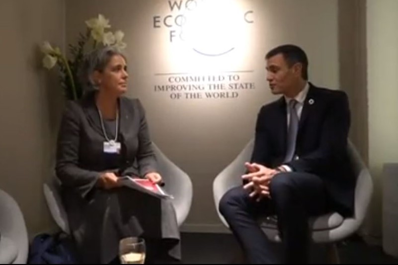 17/01/2023. Pedro Sánchez asiste a la 53ª Reunión Anual del Foro Económico Mundial (foto para vídeo). Reunión del presidente del Gobierno, P...