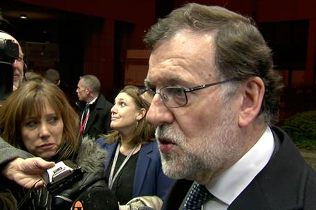 18/03/2016. Rajoy asiste al Consejo Europeo. Daclaraciones de Rajoy a los medios de comunicación
