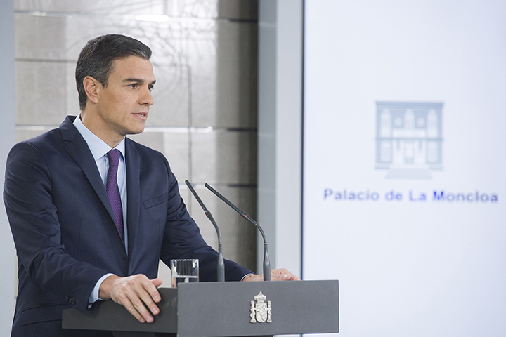 El presidente del Gobierno, Pedro Sánchez, durante una comparecencia