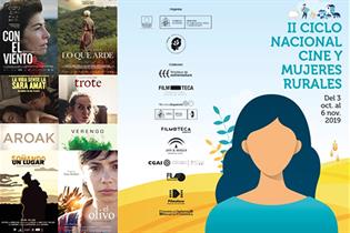 Collage del cartel del II ciclo nacional cine y mujeres rurales y portadas de películas proyectadas