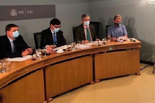 Los ministros Luis Planas y Salvador Illa durante la reunión, por videoconferencia