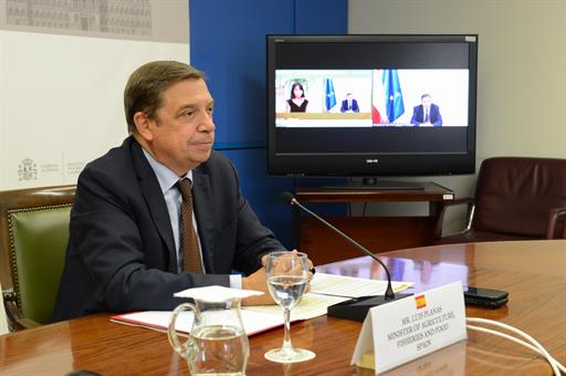 El ministro Luis Planas durante su participación en el acto, por videoconferencia