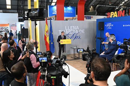 El ministro de Agricultura, Pesca y Alimentación, Luis Planas, ante los medios de comunicación, en Vigo (Pontevedra)