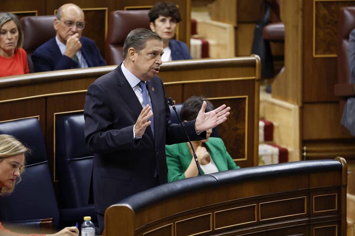 El ministro de Agricultura, Pesca y Alimentación, Luis Planas, en el Pleno del Congreso de los Diputados.