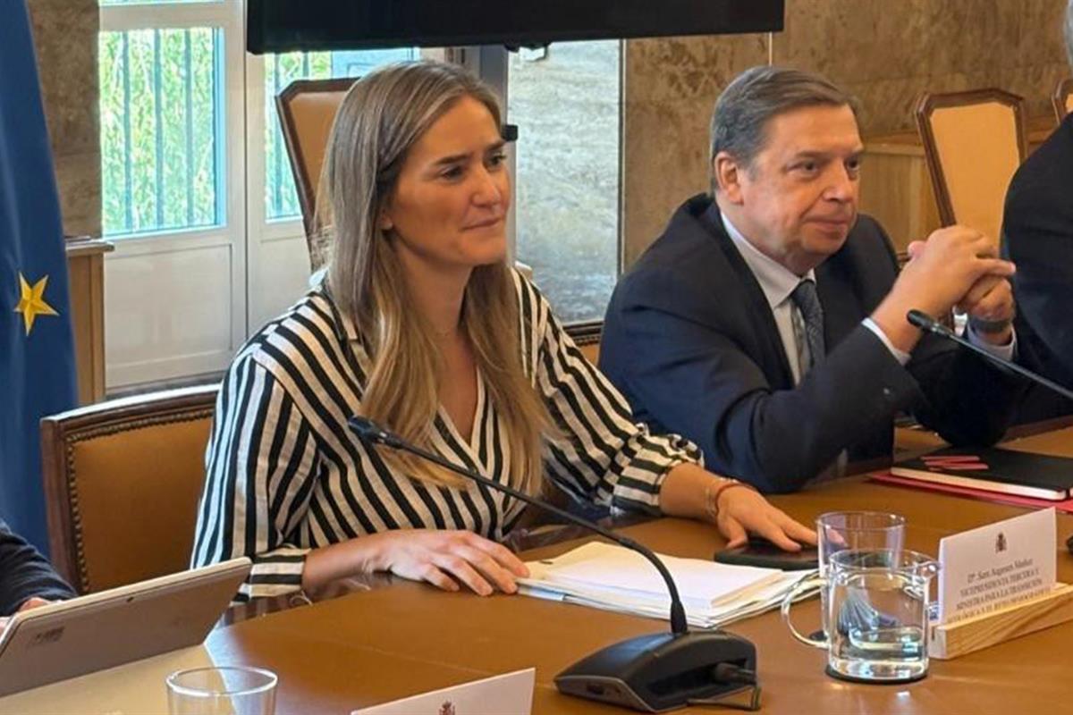 ​​​La vicepresidenta Sara Aagesen y el ministro Luis Planas, en la reunión con representantes de los sectores agrario y pesquero