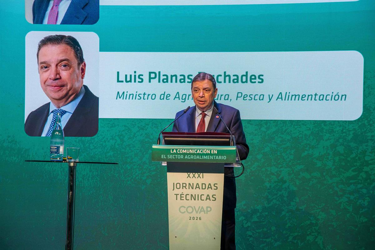Luis Planas, durante la clausura de las XXXI Jornadas Técnicas de COVAP, en el Recinto Ferial de Pozoblanco (Córdoba)