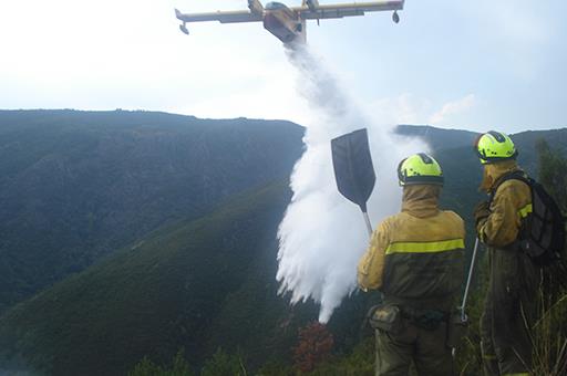 Avión anfibio y brigadas de incendios