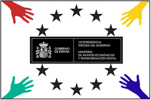 Logo de la bandera de la Unión Europea, del Ministerio de Asuntos Económicos y Transformación Digital y de participación pública