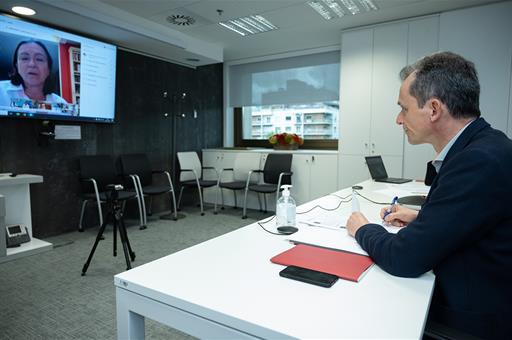 Pedro Duque durante la videoconferencia