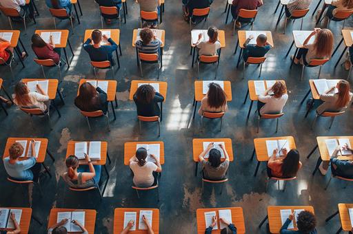 Alumnos examinándose en un aula