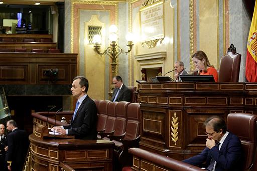 El ministrio de Ciencia, Innovación y Universidades, Pedro Duque, en la tribuna del Congreso de los Diputados