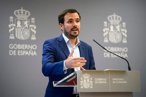 El ministro de Consumo en funciones, Alberto Garzón, en la presentación del informe