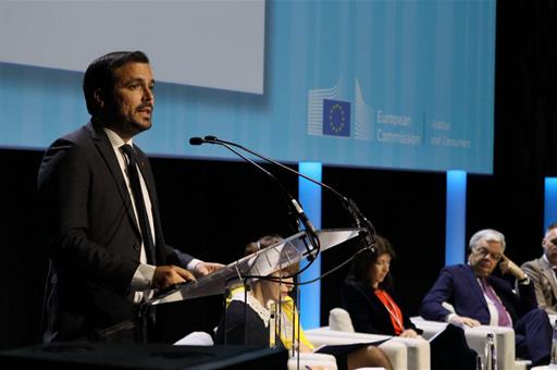 28/03/2023. Garzón urges linking EU consumption to the ecological transition. The Minister for Consumer Affairs, Alberto Garzón, attends the...