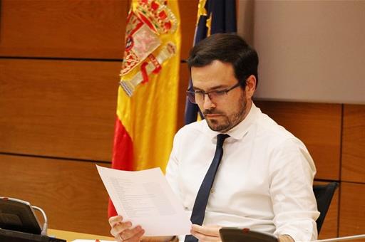 El ministro de Consumo, Alberto Garzón, durante la videoconferencia