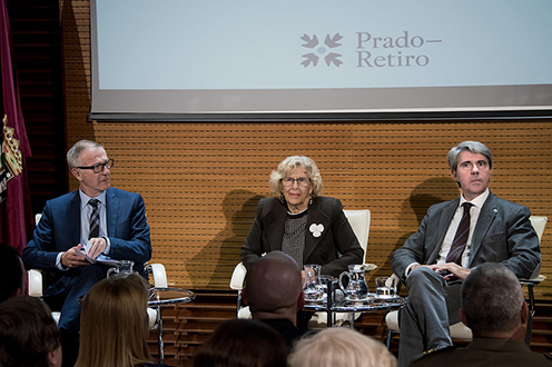 El ministro José Guirao, la alcaldesa de Madrid, Manuela Carmena, y el presidente de la Comunidad de Madrid, Ángel Garrido