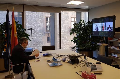 El ministro de Cultura y Deporte, José Manuel Rodríguez Uribes, durante su intervención por videoconferencia