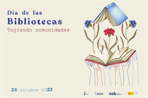 Cartel del Día de las Bibliotecas 2023 con el lema Tejiendo comunidades