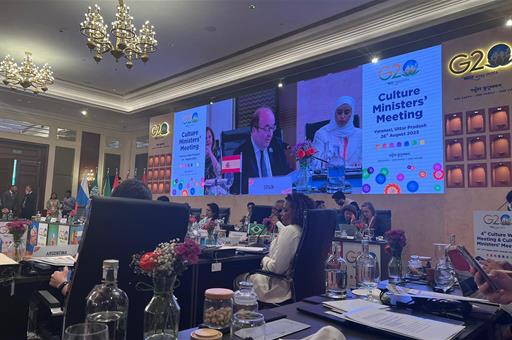 El ministro de Cultura y Deporte durante su intervención en la reunión del G20 en Varanasi