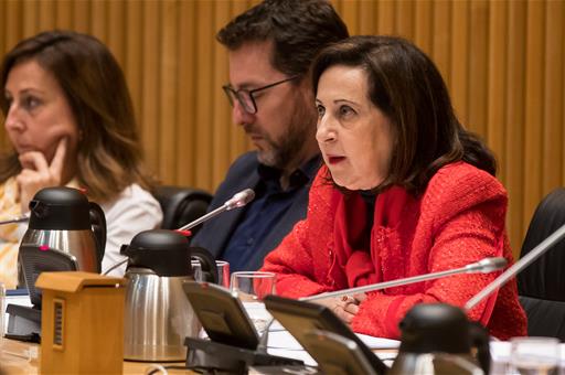 La ministra de Defensa, Margarita Robles, durante su intervención en la Comisión de Defensa del Congreso