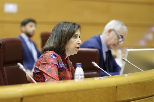 La ministra de Defensa, Margarita Robles, durante su intervención en el Senado