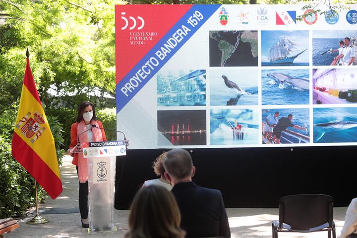 La ministra Margarita Robles durante la presentación del proyecto ‘Bandera 1519’