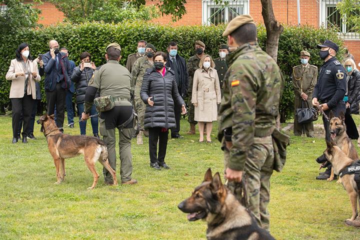 La ministra Robles durante la visita a las instalaciones del Centro Militar Canino de la Defensa
