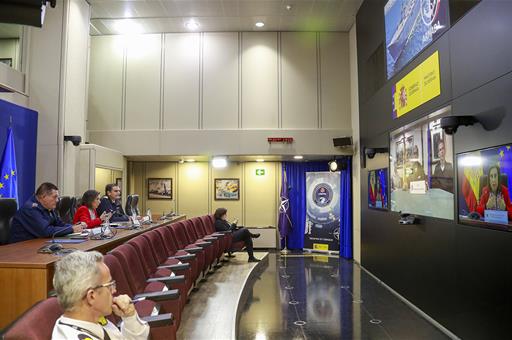 La ministra de Defensa en funciones, Margarita Robles, durante la videoconferencia